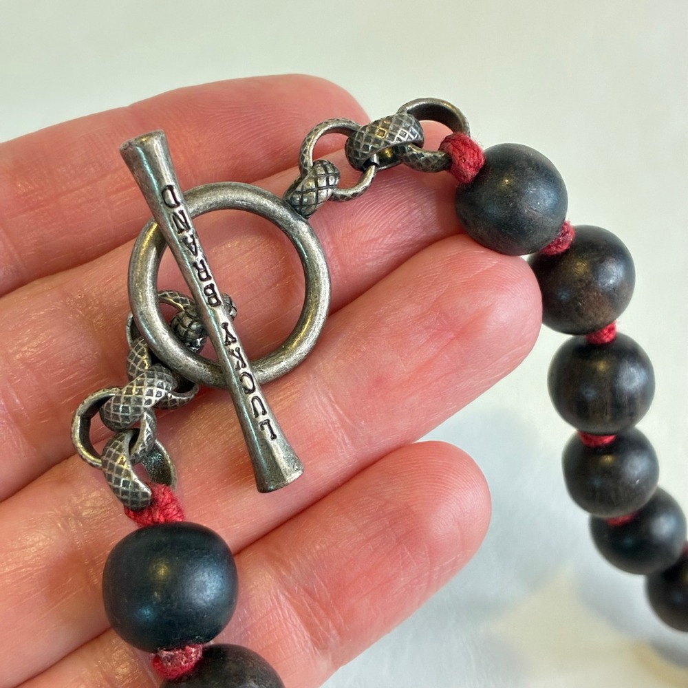 Lucky Brand Necklace Wood Bead Hand Knotted Red Cord Toggle Pendant - Picture 4 of 13